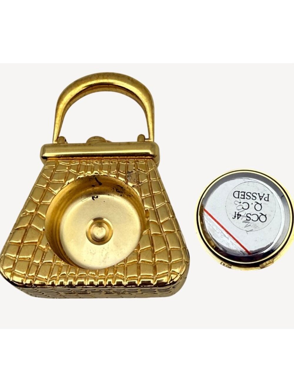 Timex Miniature Desk Clock Handbag Gold-Tone Alligator Pattern Quartz 2" WORKS - Picture 9 of 9
